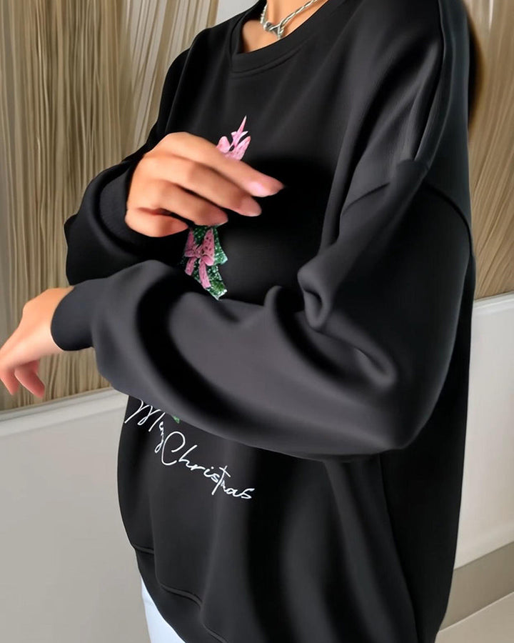 Aubrey | Round Neck Long Sleeve Christmas Printed Sweatshirt
