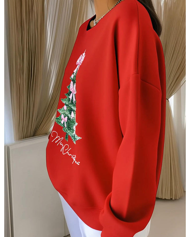 Aubrey | Round Neck Long Sleeve Christmas Printed Sweatshirt